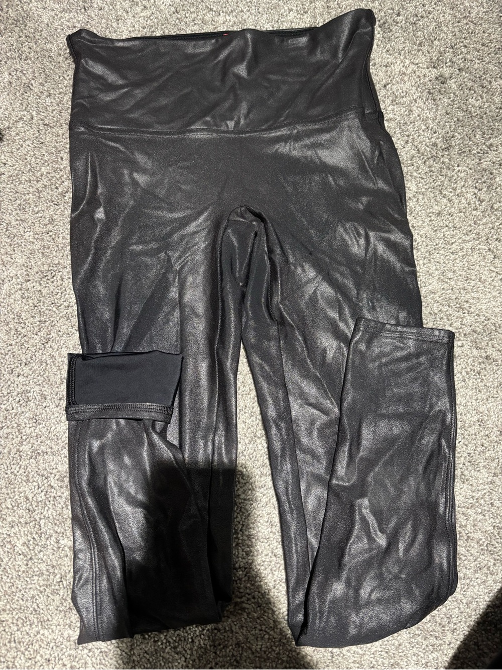 SPANX Shimmer Black Faux-Leather High-Waist Leggings